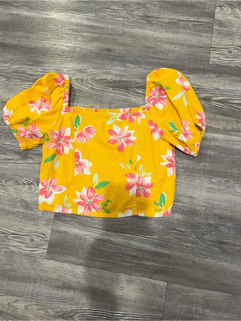 Old Navy Yellow Floral Square Neck Puff Sleeve Crop Top